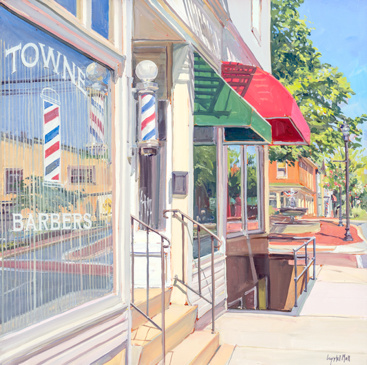 "Towne Barbers": FINE ART PRINT of an original painting by Crystal Moll