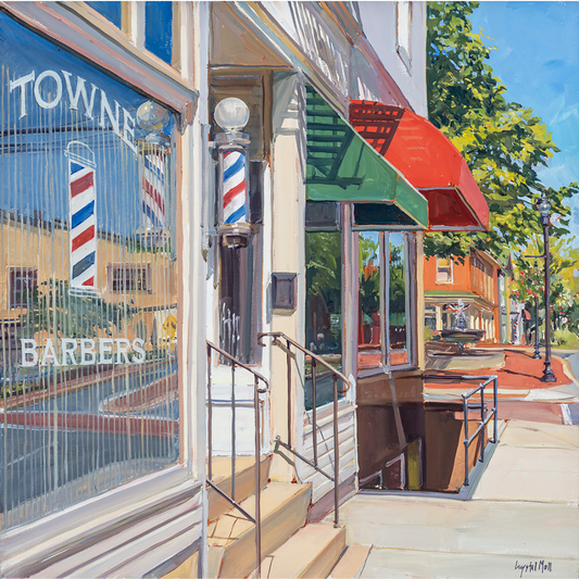 "Towne Barbers": FINE ART PRINT of an original painting by Crystal Moll